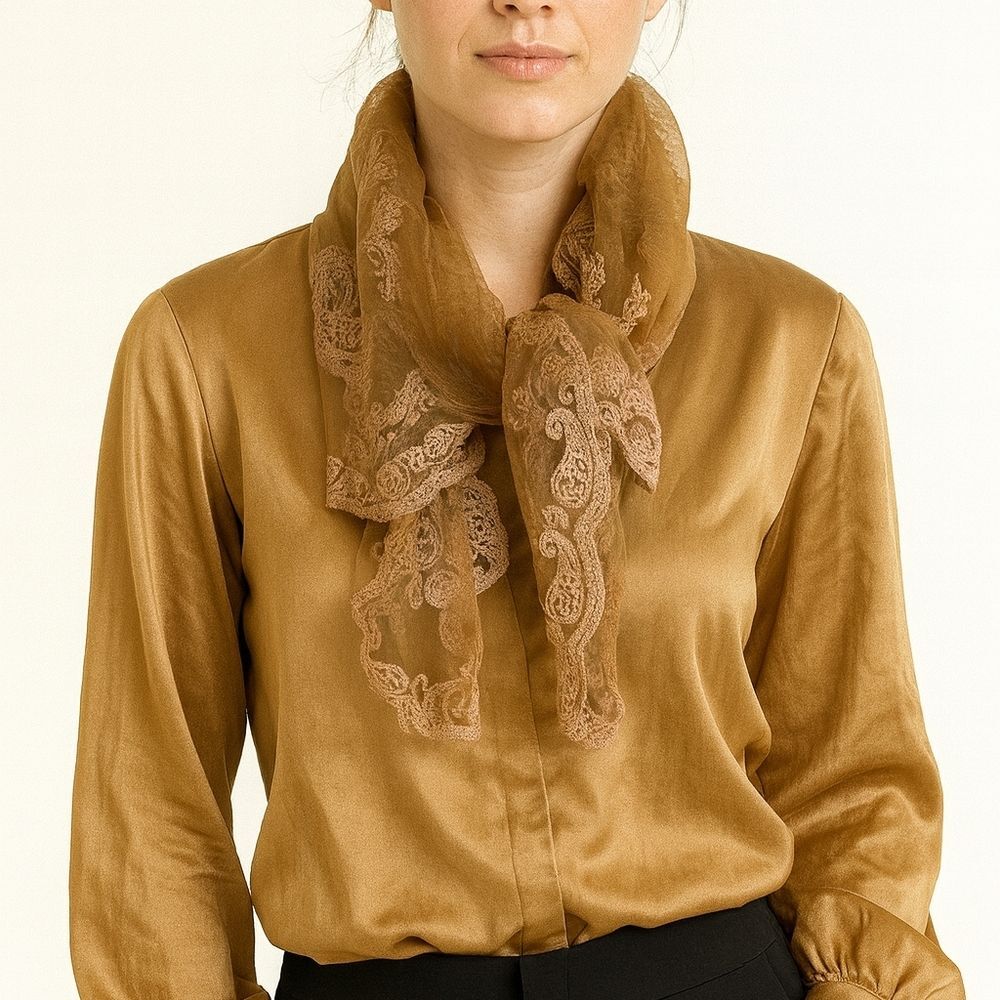 Brown Tan Lacy Scarf Women Headscarf Elegant Ladies 32x32 Balletcore Feminine
